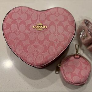 Coach Pink Heart Key & Card Holder Set